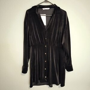 Zara Black Long Sleeve Velvet Dress